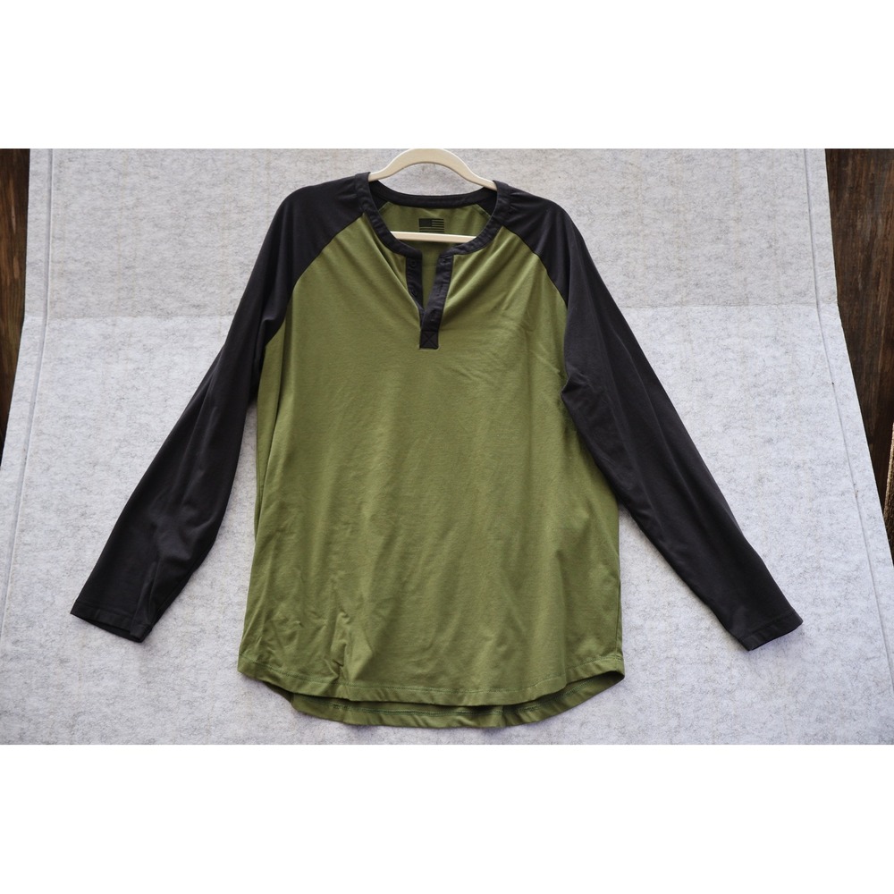 Nine Line Apparel Mens XL Henley Shirt Olive Green Black Raglan Long Sleeve Logo